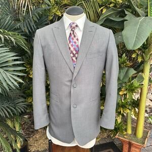 J Ferrar Sport Coat Blazer 40L peaked lapels grey Poly Pristine